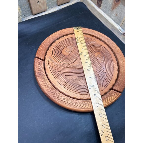Hand-Carved Wooden Collapsible Basket & Trivet Combo With Intricate Design - Picture 4 of 9